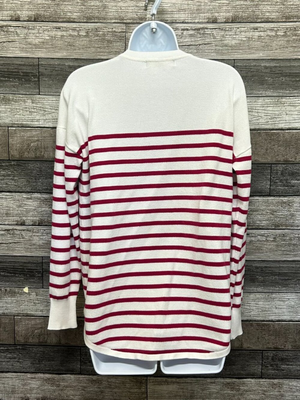 Marled Striped Crewneck Knit Pullover Sweater Cream Red Size M - Picture 4 of 6
